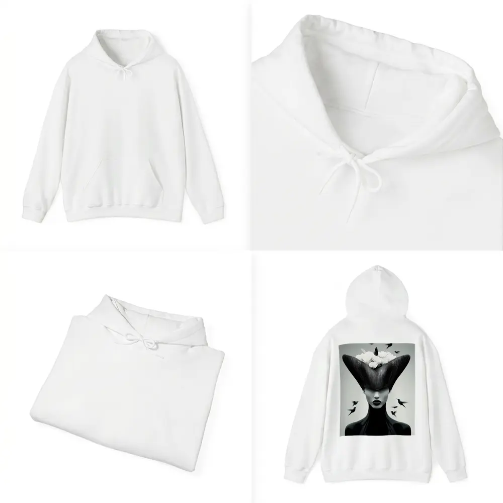 Woman Black Hat White Flowers Hummingbirds – Hoodies