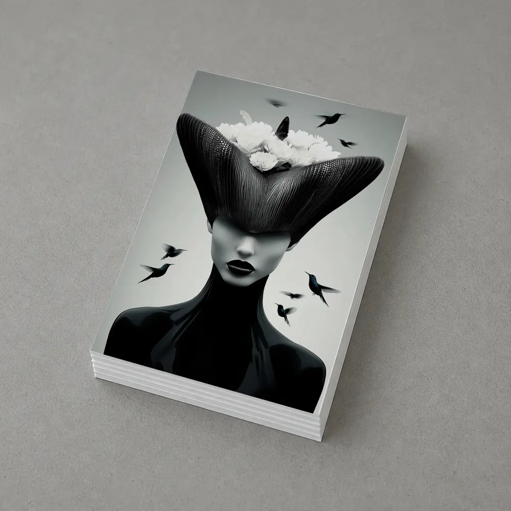 Woman Black Hat White Flowers Hummingbirds – Postcards