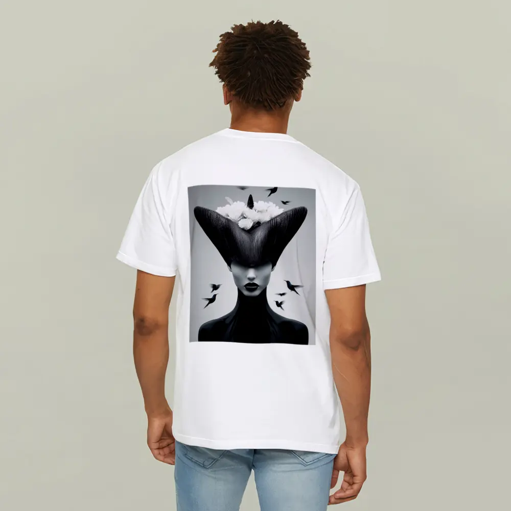Woman Black Hat White Flowers Hummingbirds – T-Shirts
