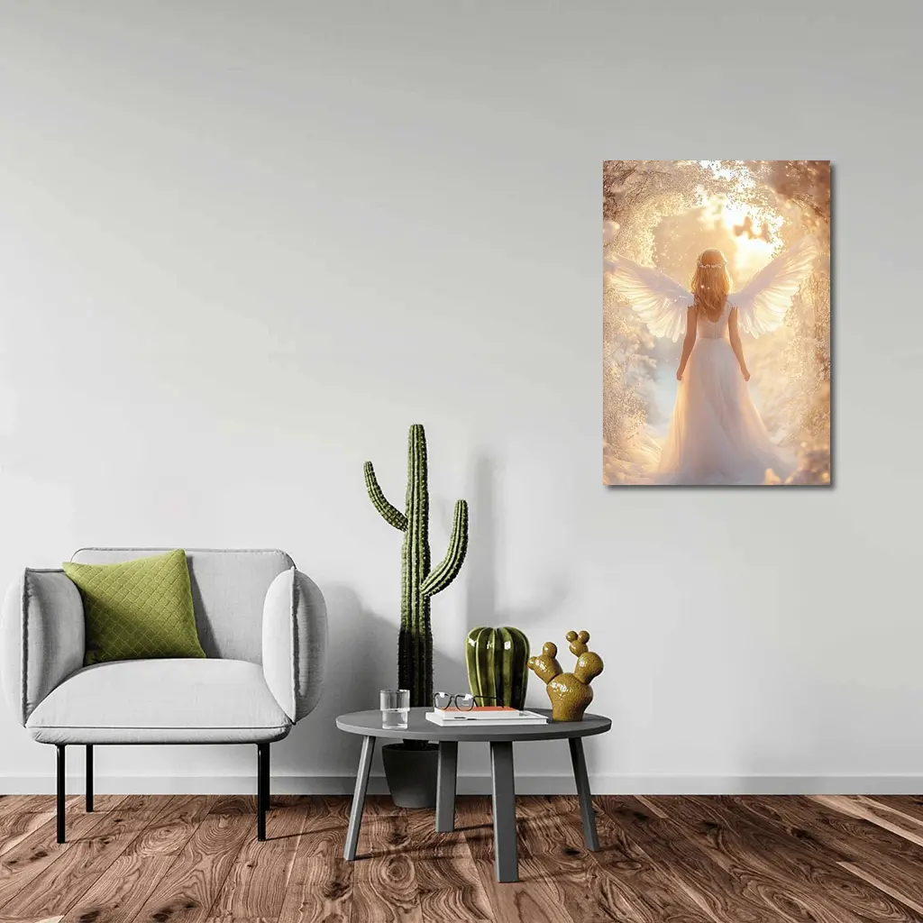Angel Wings Girl Golden Dreamy Forest – Wall Art