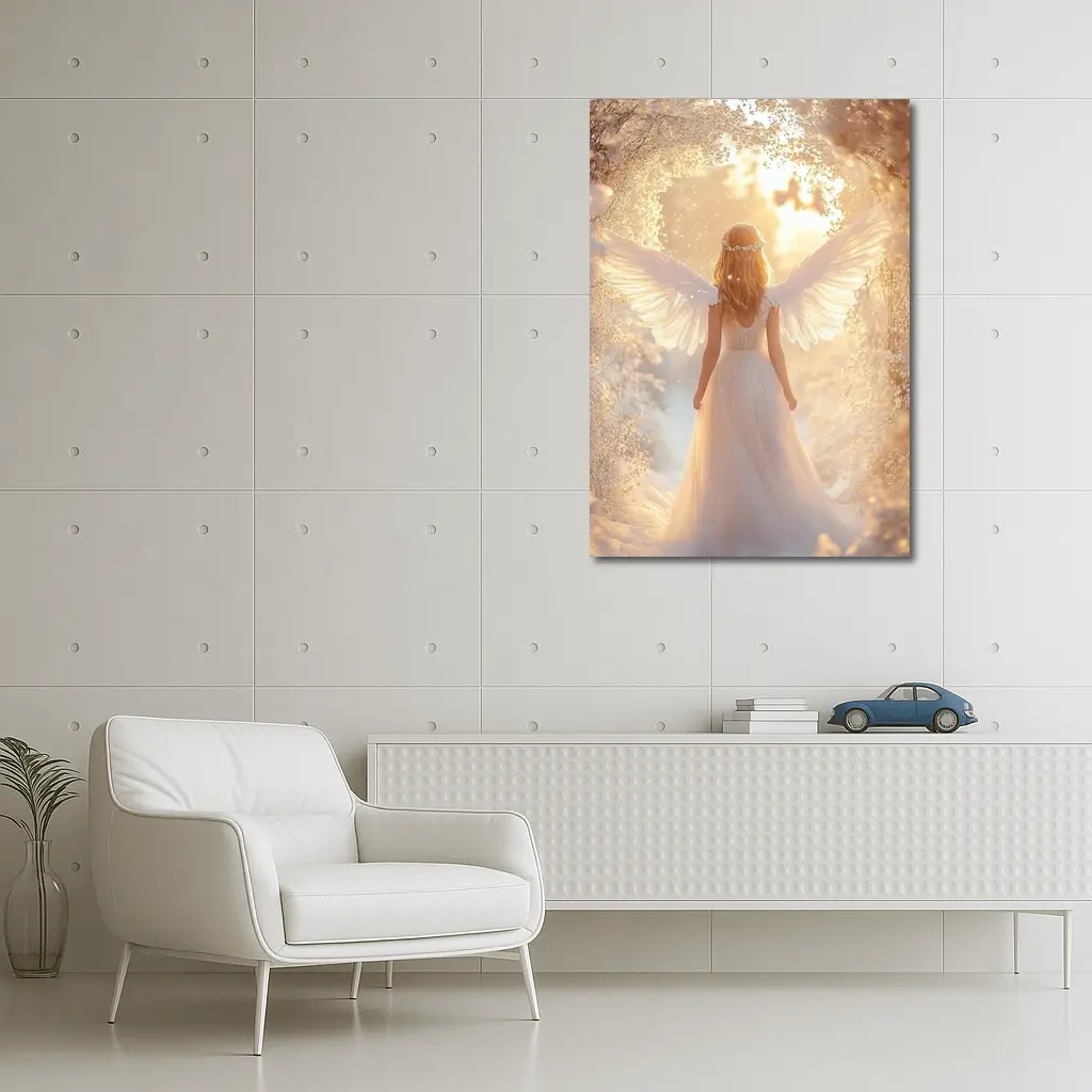 Angel Wings Girl Golden Dreamy Forest – Wall Art
