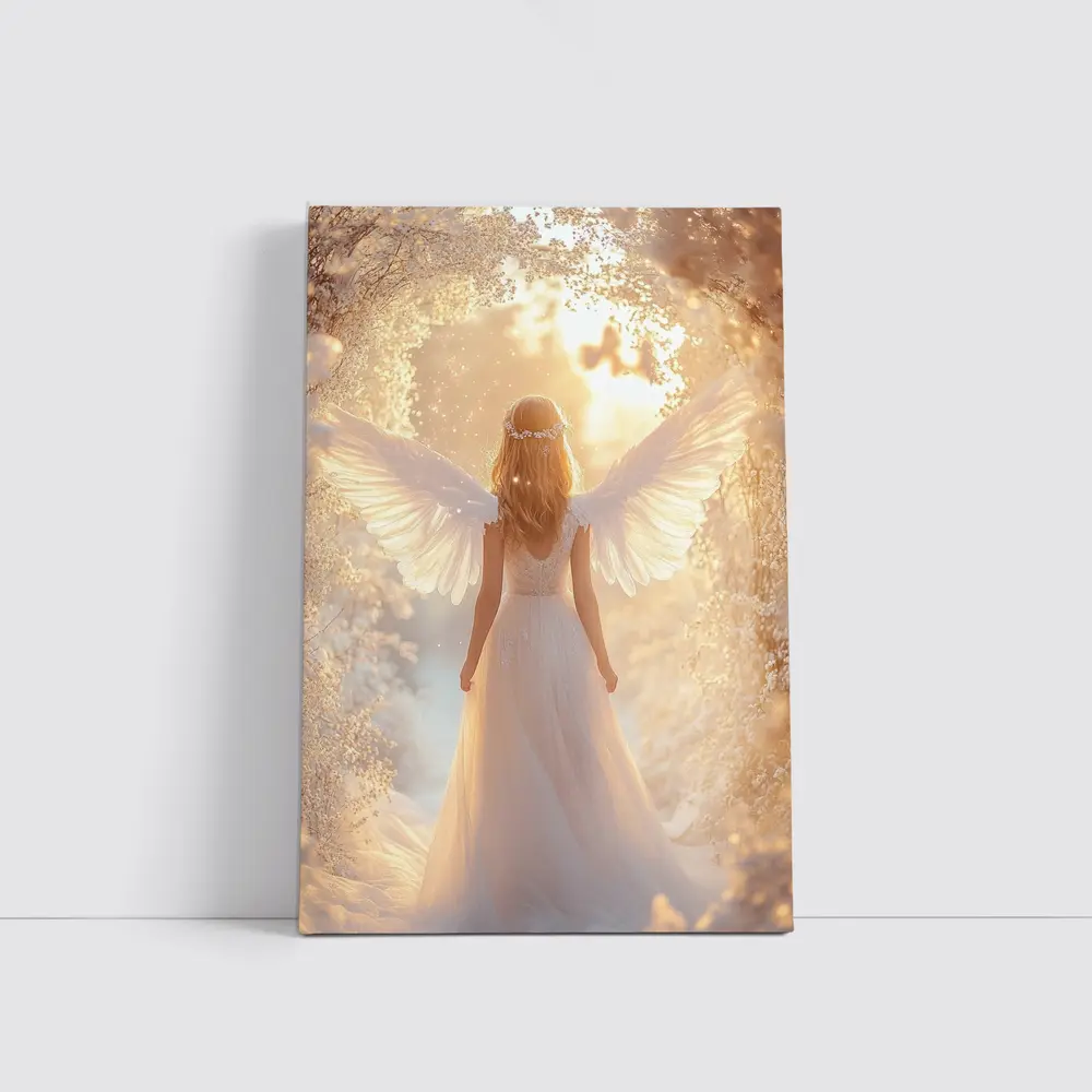Angel Wings Girl Golden Dreamy Forest – Wall Art