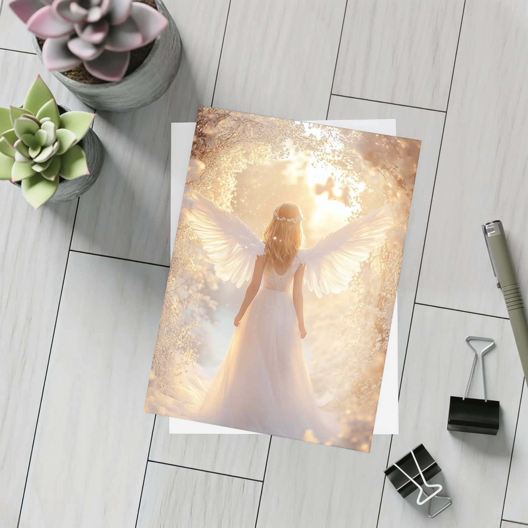 Angel Wings Girl Golden Dreamy Forest – Postcards