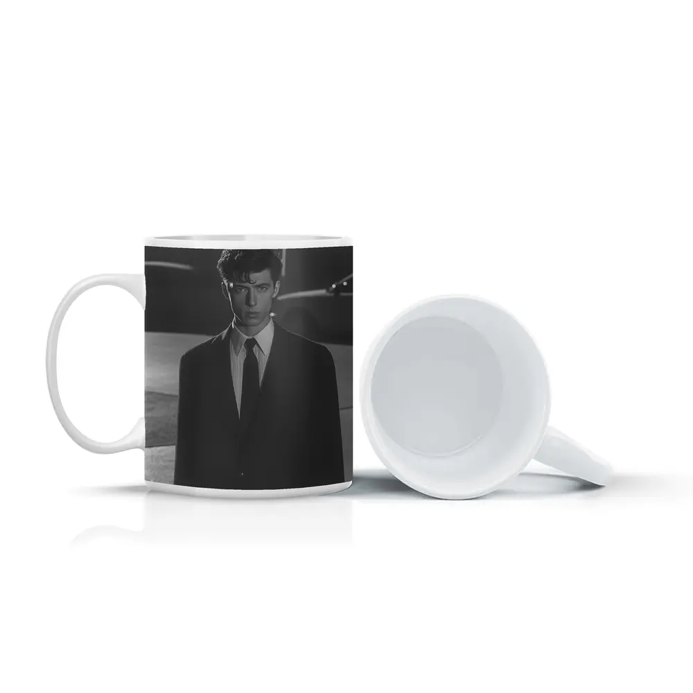 Young Man Suit City Night Street – Mugs
