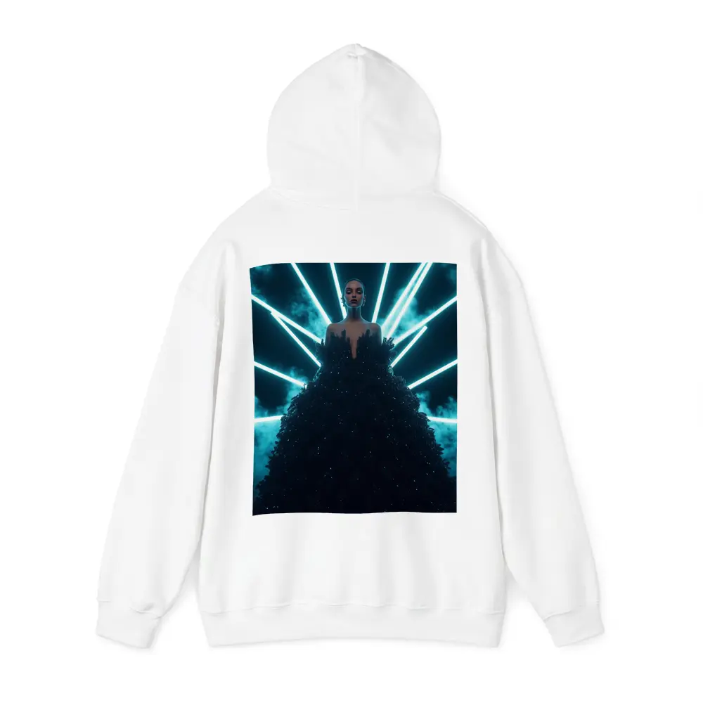Woman Black Gown Neon Cyan Light Rays – Hoodies