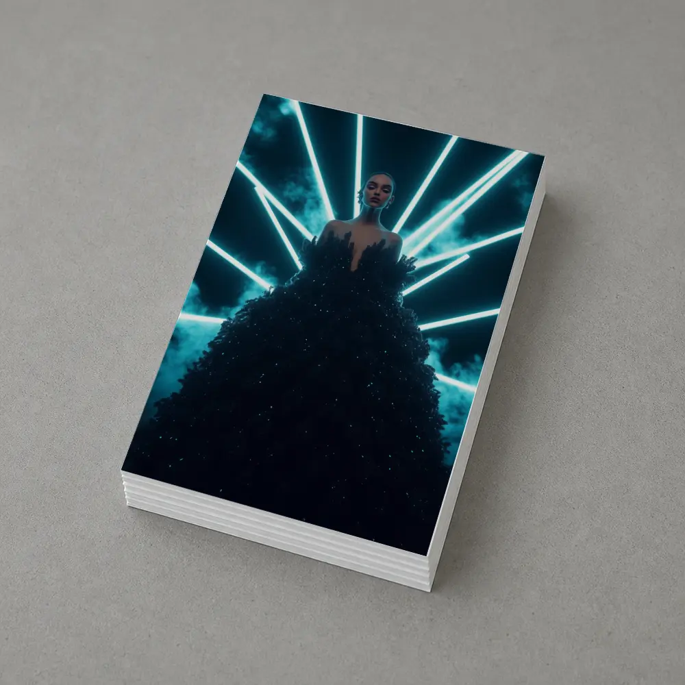 Woman Black Gown Neon Cyan Light Rays – Postcards