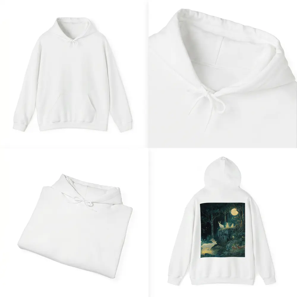 Glowing White Deer Moonlit Enchanted Forest – Hoodies
