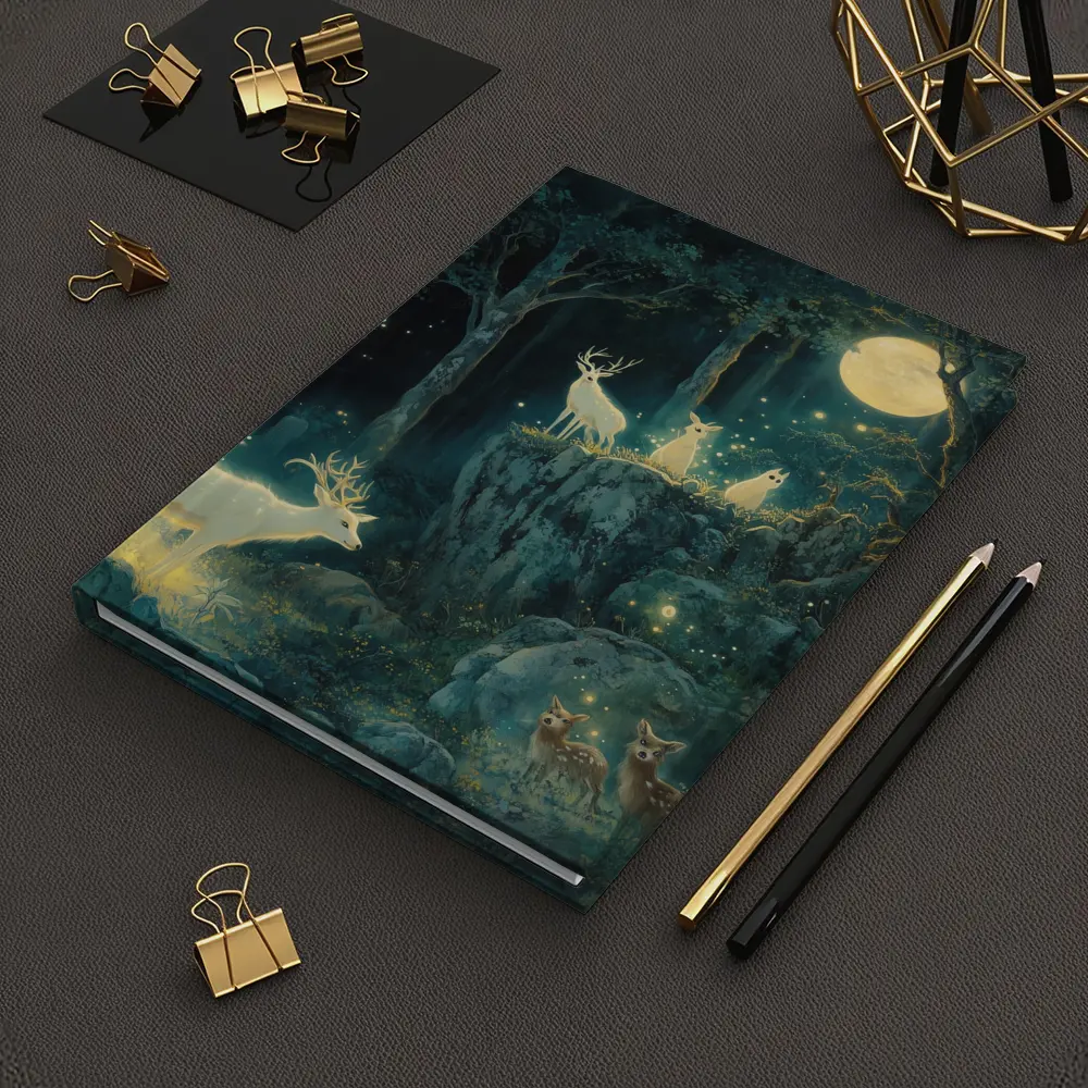Glowing White Deer Moonlit Enchanted Forest – Notebooks