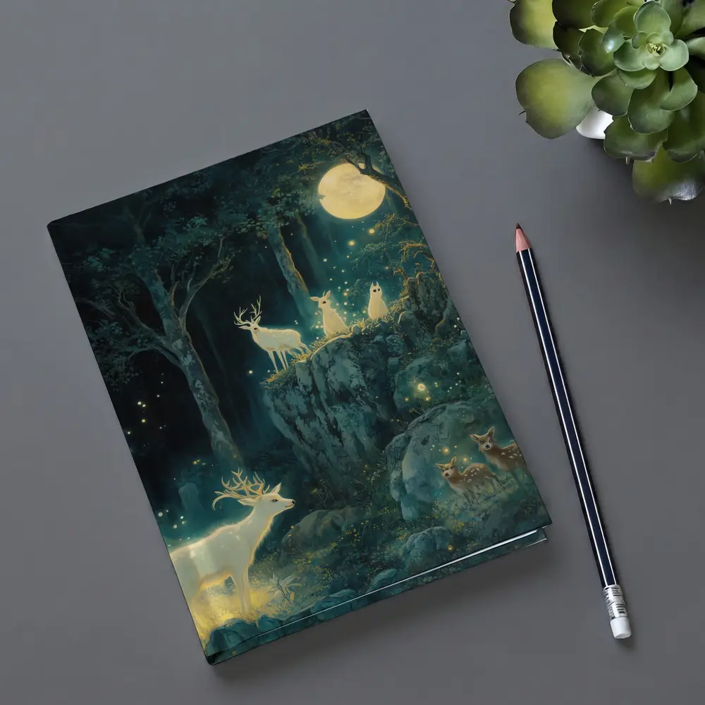 Glowing White Deer Moonlit Enchanted Forest – Notebooks