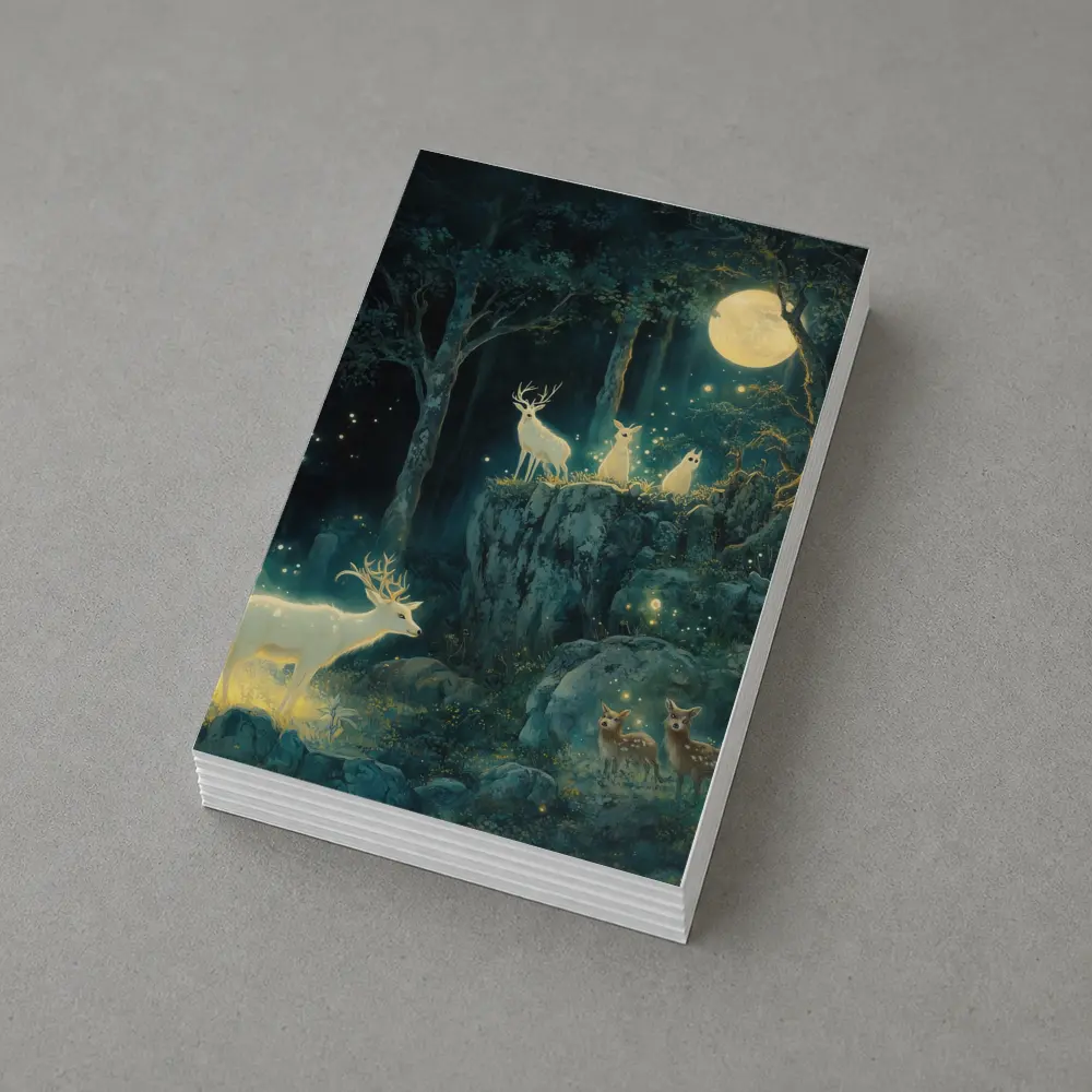 Glowing White Deer Moonlit Enchanted Forest – Postcards
