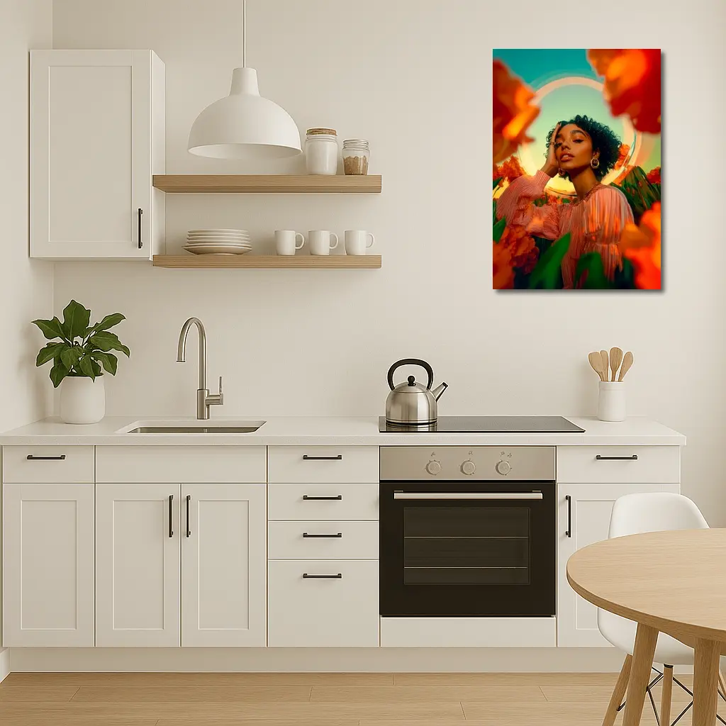 Woman Among Red Flowers Surreal Portrait – Wall Art