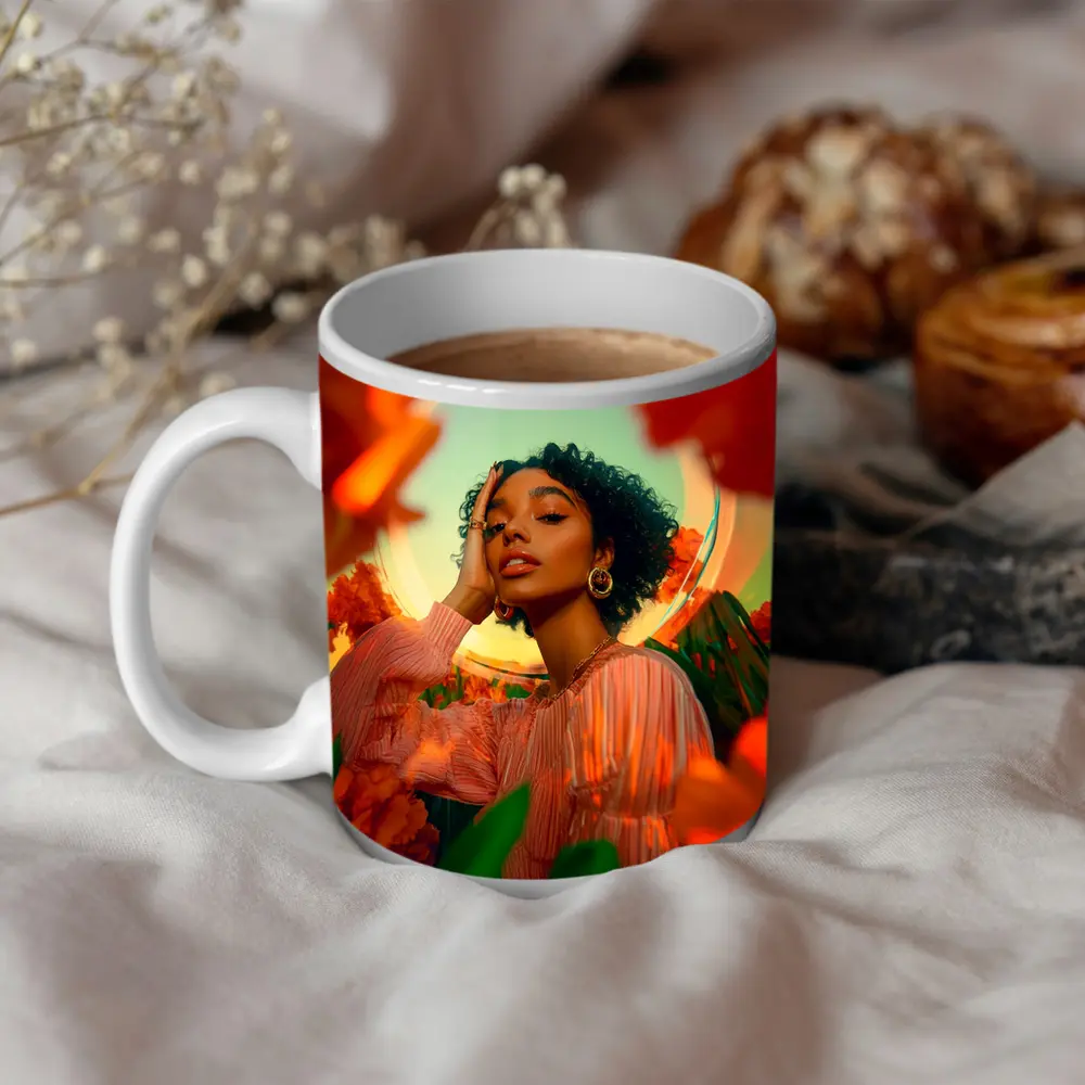 Woman Among Red Flowers Surreal Portrait – Mugs