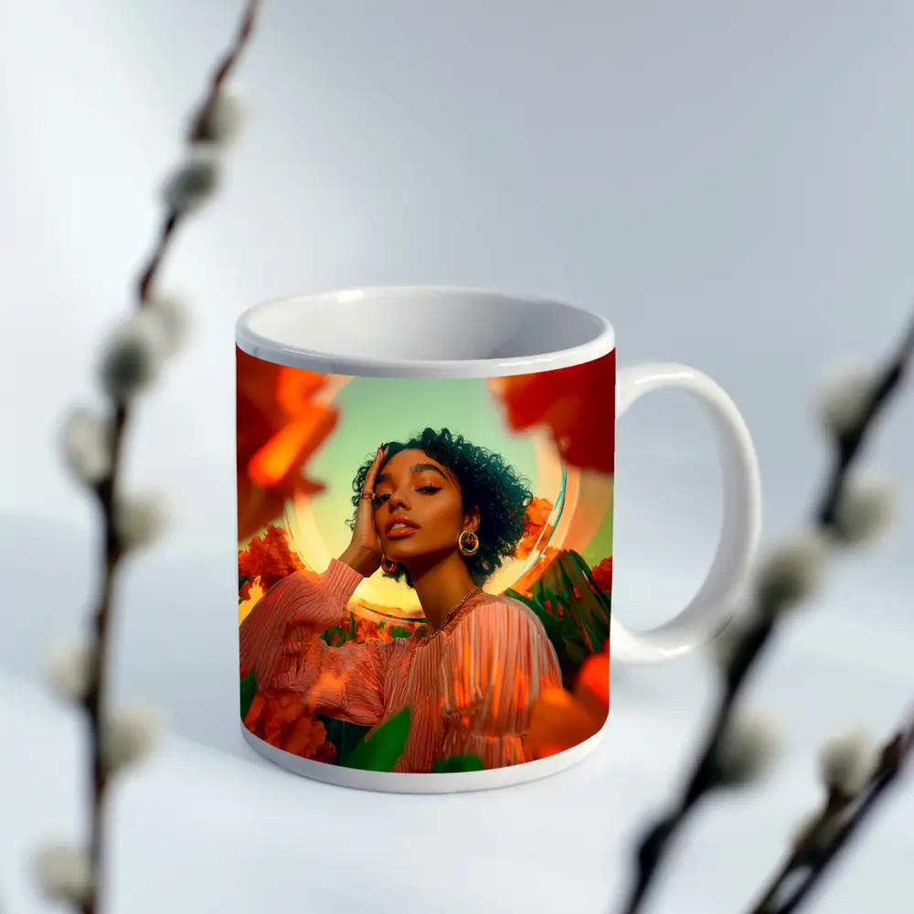 Woman Among Red Flowers Surreal Portrait – Mugs