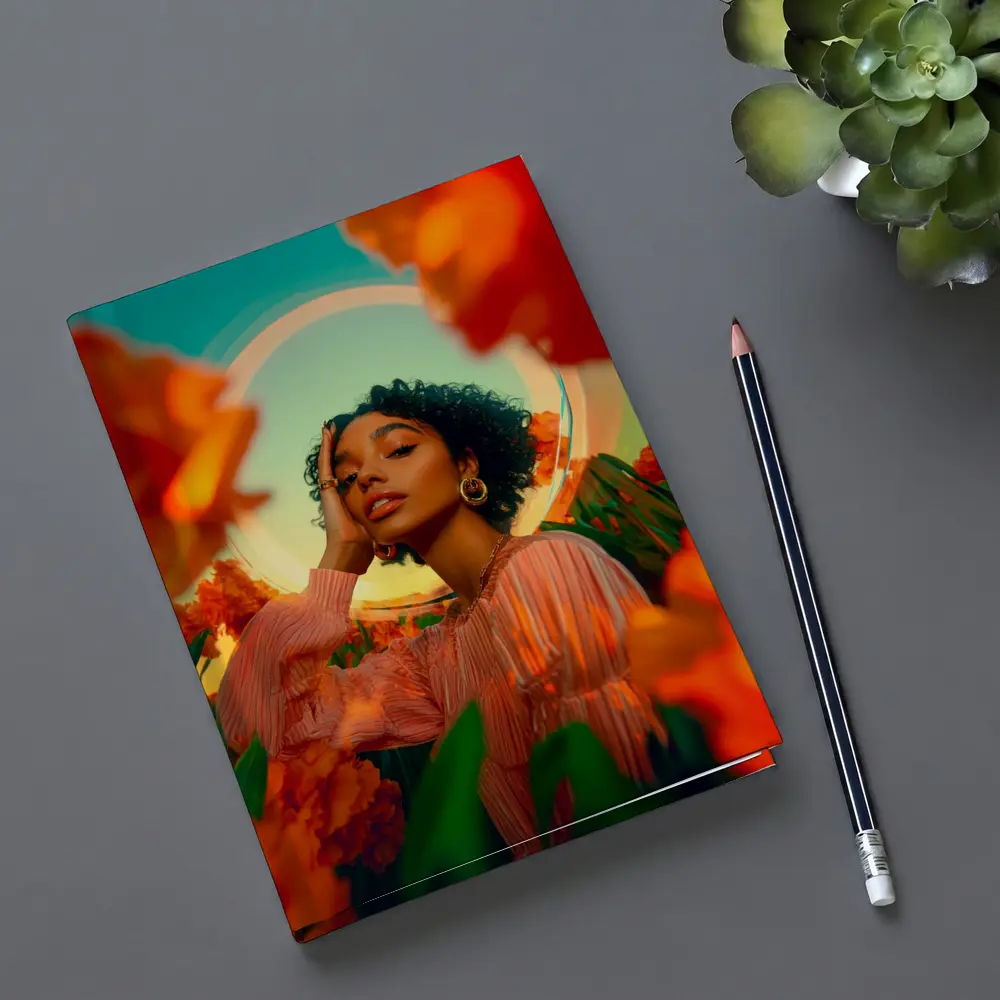 Woman Among Red Flowers Surreal Portrait – Notebooks