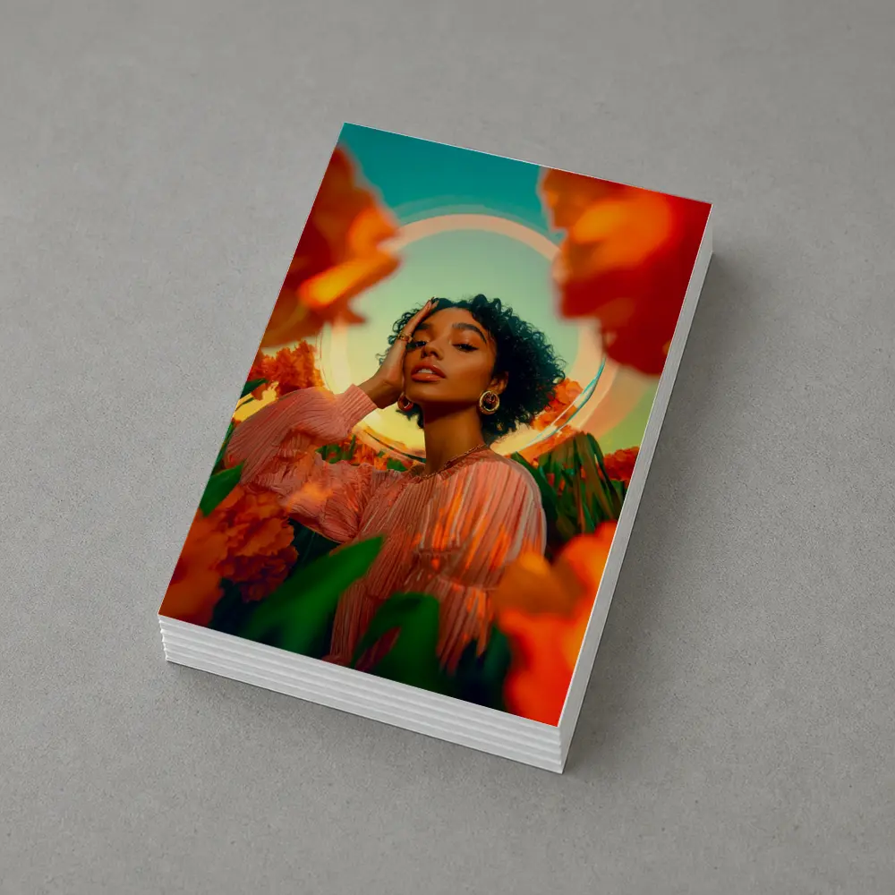 Woman Among Red Flowers Surreal Portrait – Postcards