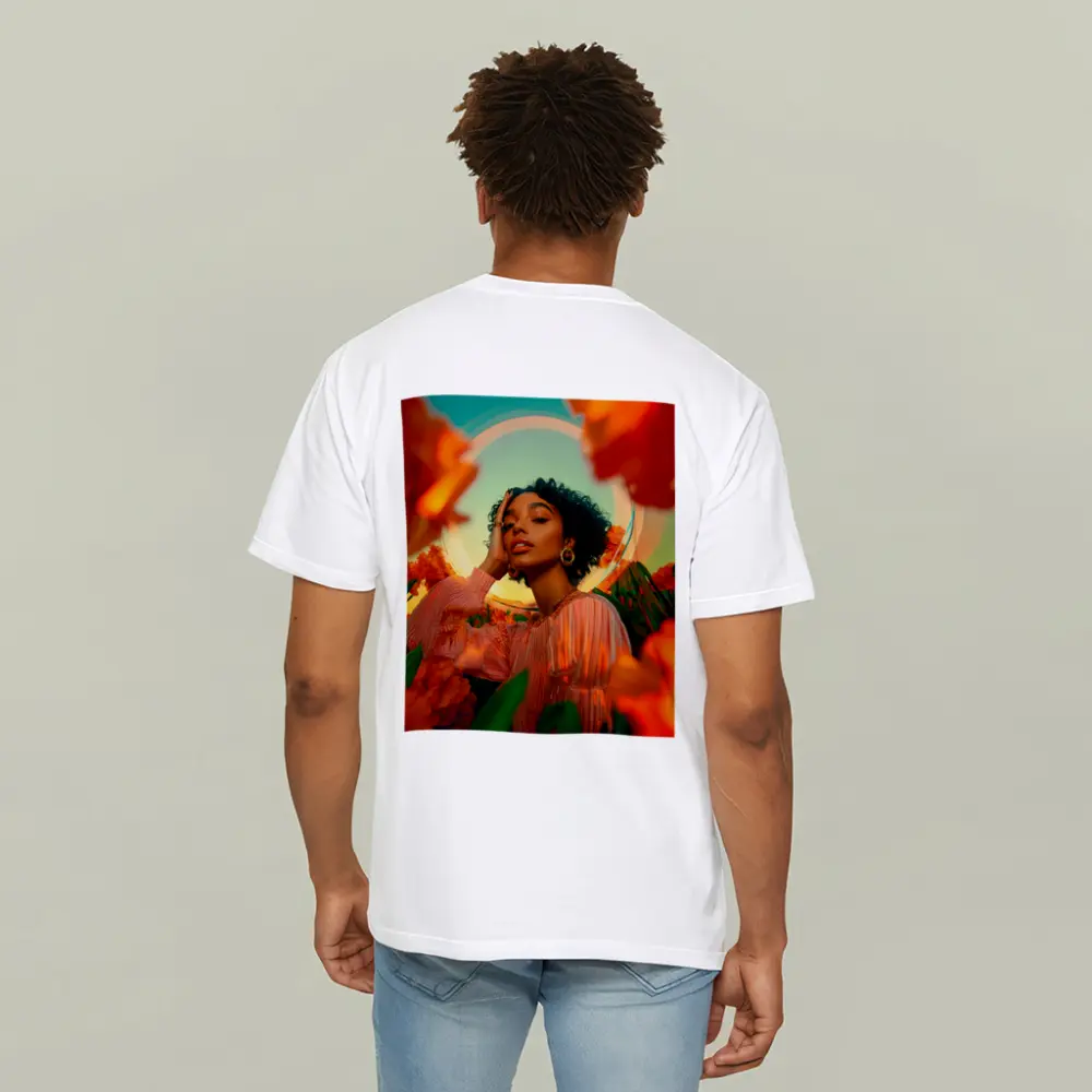 Woman Among Red Flowers Surreal Portrait – T-Shirts
