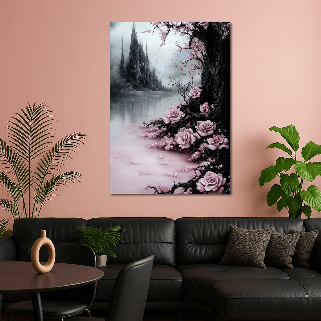 Gothic Dark Fantasy Roses Cherry Blossoms Castle – Wall Art