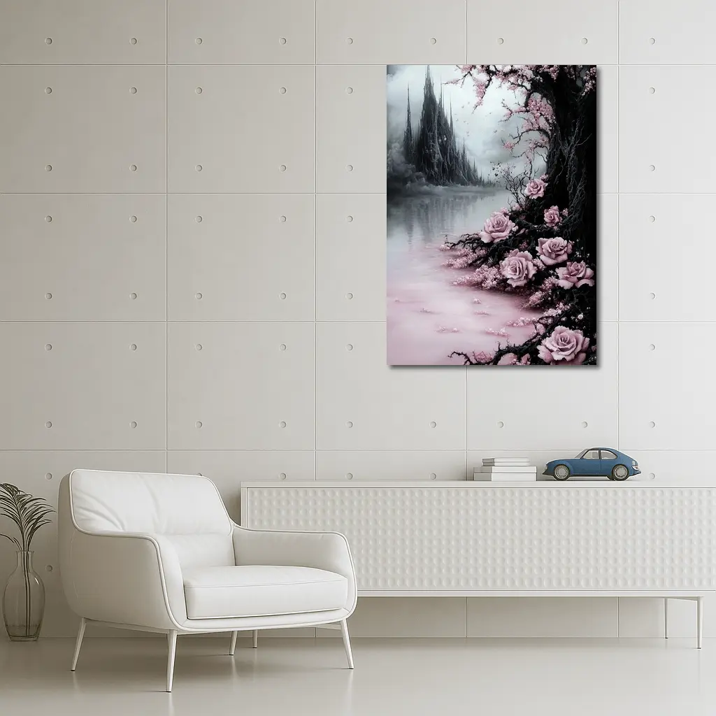 Gothic Dark Fantasy Roses Cherry Blossoms Castle – Wall Art