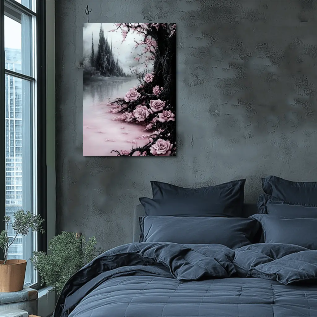 Gothic Dark Fantasy Roses Cherry Blossoms Castle – Wall Art