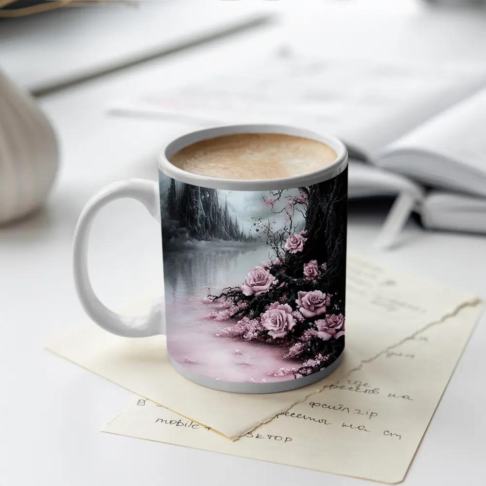 Gothic Dark Fantasy Roses Cherry Blossoms Castle – Mugs