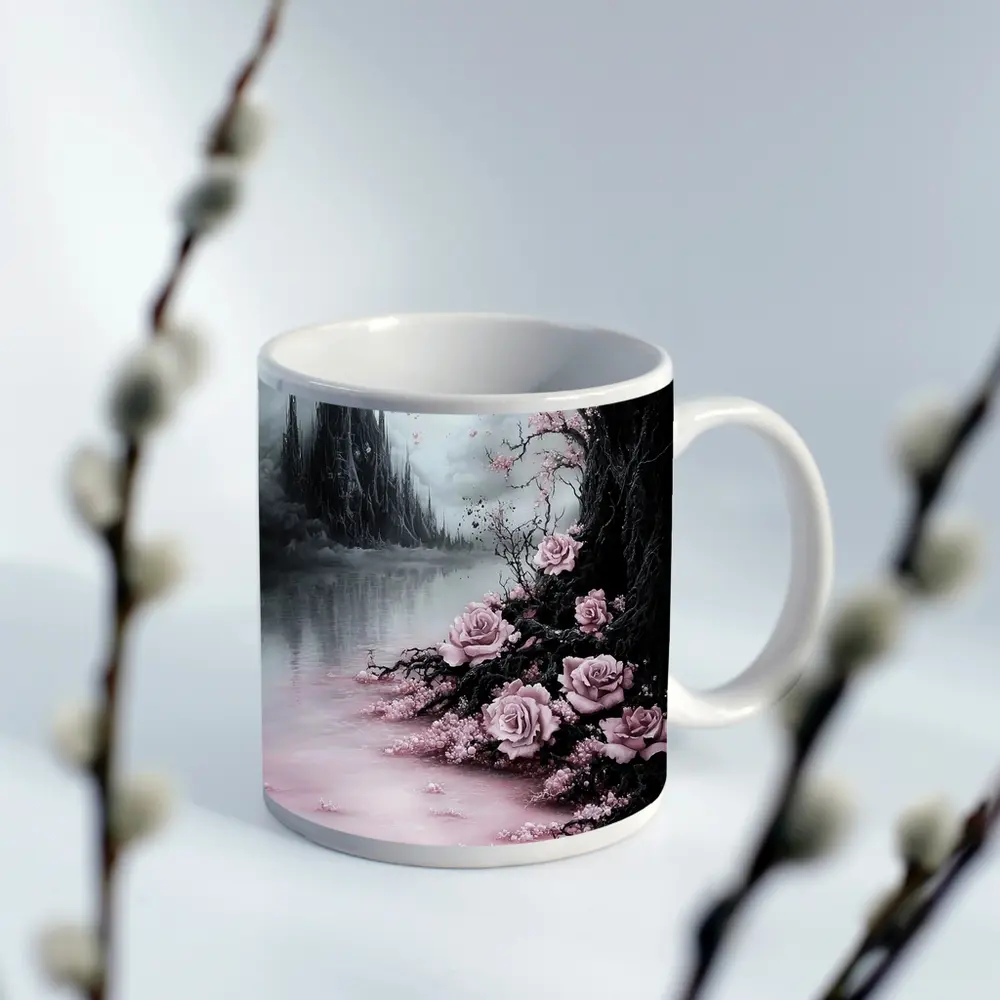 Gothic Dark Fantasy Roses Cherry Blossoms Castle – Mugs
