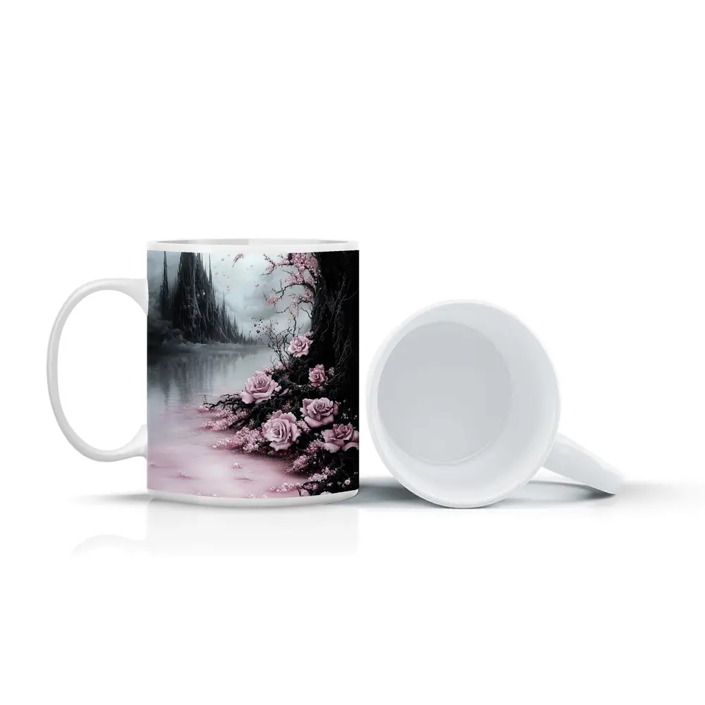 Gothic Dark Fantasy Roses Cherry Blossoms Castle – Mugs