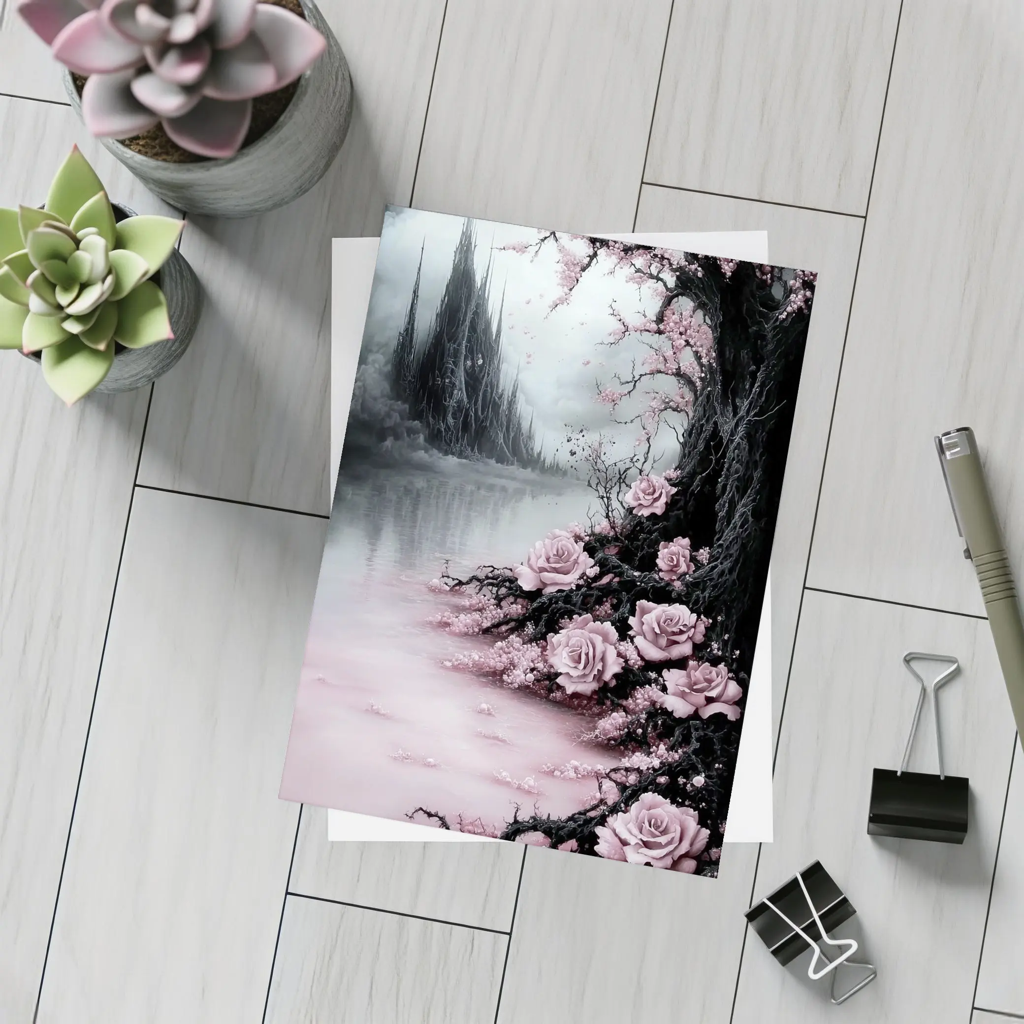 Gothic Dark Fantasy Roses Cherry Blossoms Castle – Postcards