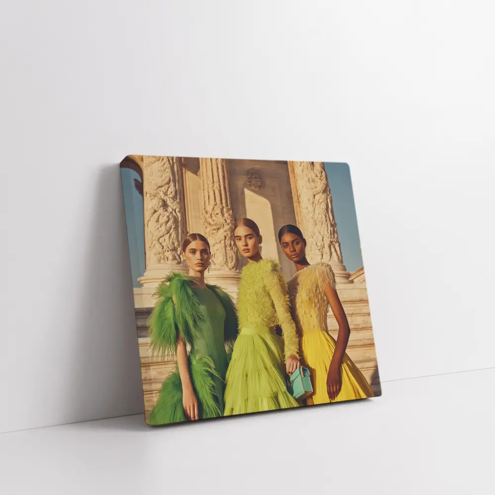 Fashion Models Green Yellow Dresses Ancient Columns – Wall Art