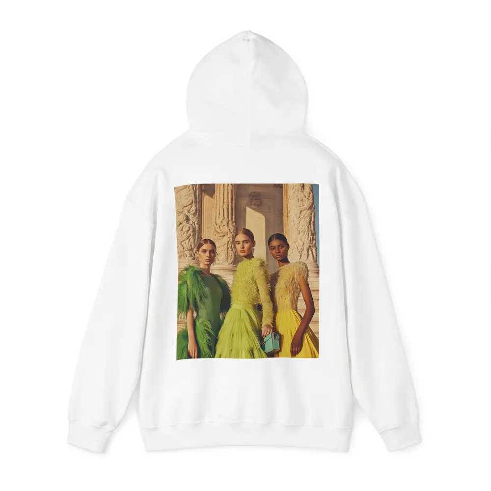 Fashion Models Green Yellow Dresses Ancient Columns – Hoodies
