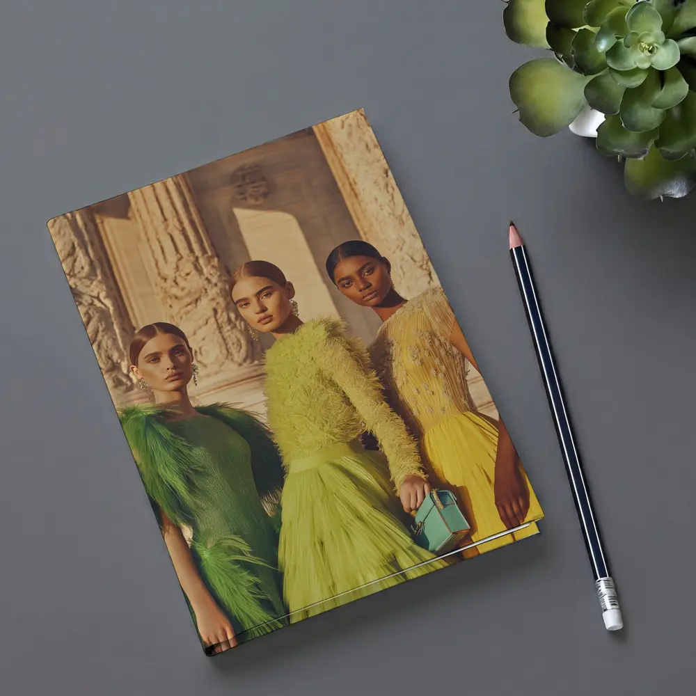Fashion Models Green Yellow Dresses Ancient Columns – Notebooks