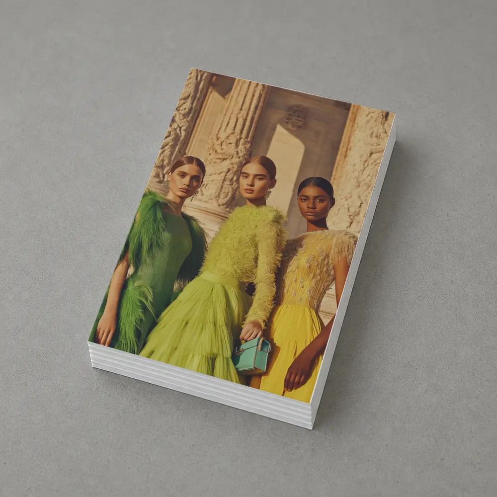 Fashion Models Green Yellow Dresses Ancient Columns – Postcards