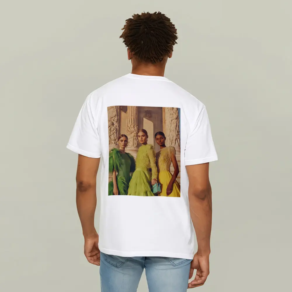Fashion Models Green Yellow Dresses Ancient Columns – T-Shirts