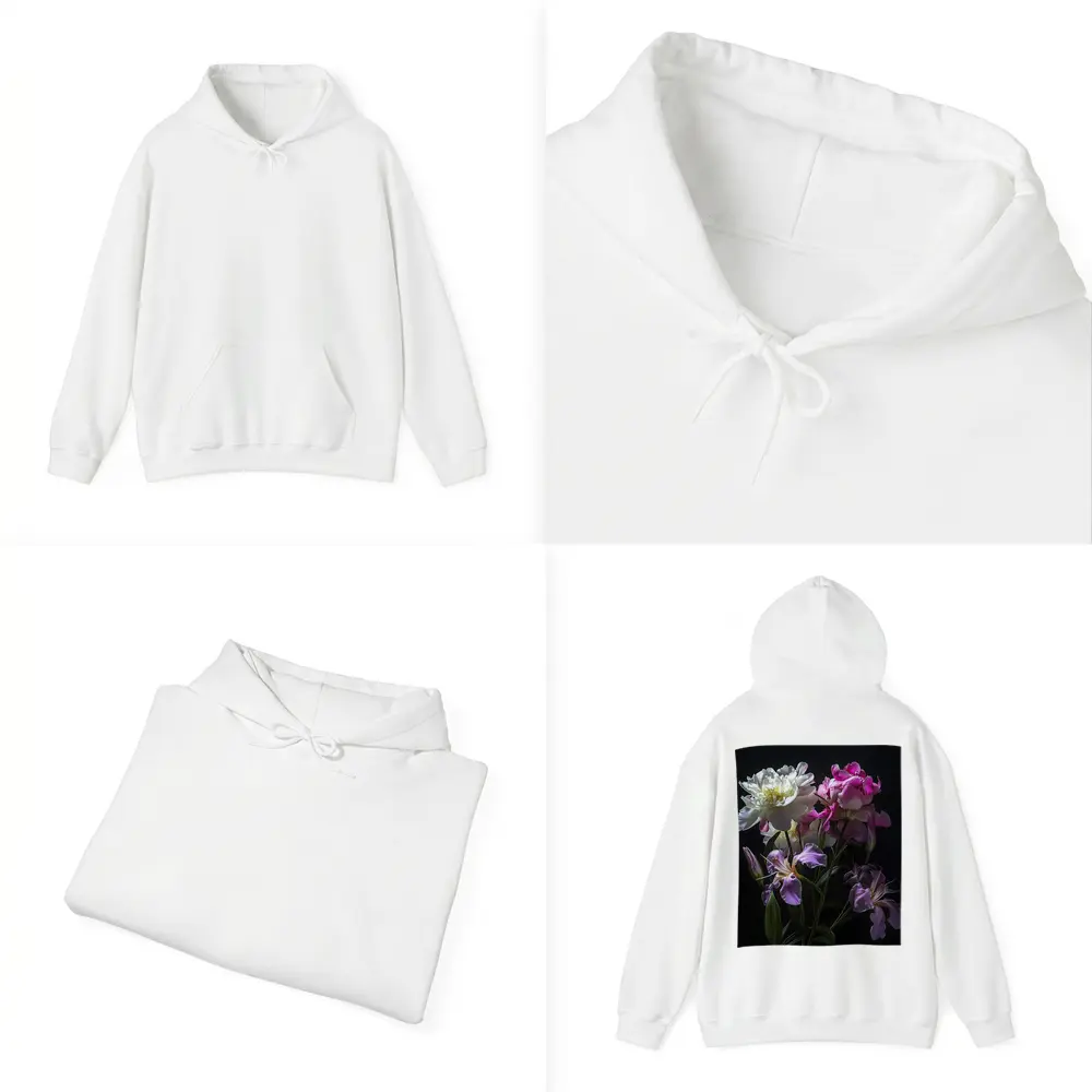 Peonies and Iris Flowers Dark Background – Hoodies