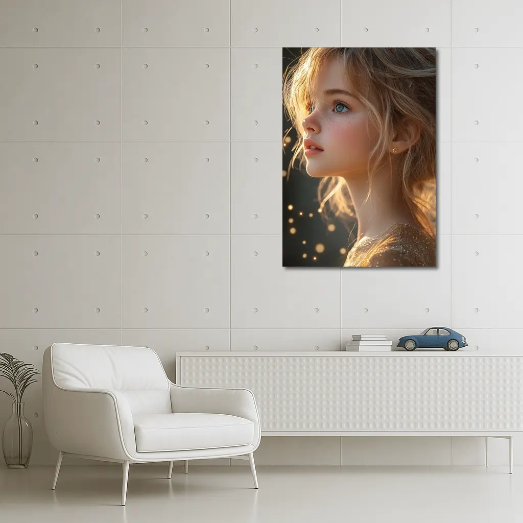 Young Girl Portrait Golden Bokeh Light – Wall Art