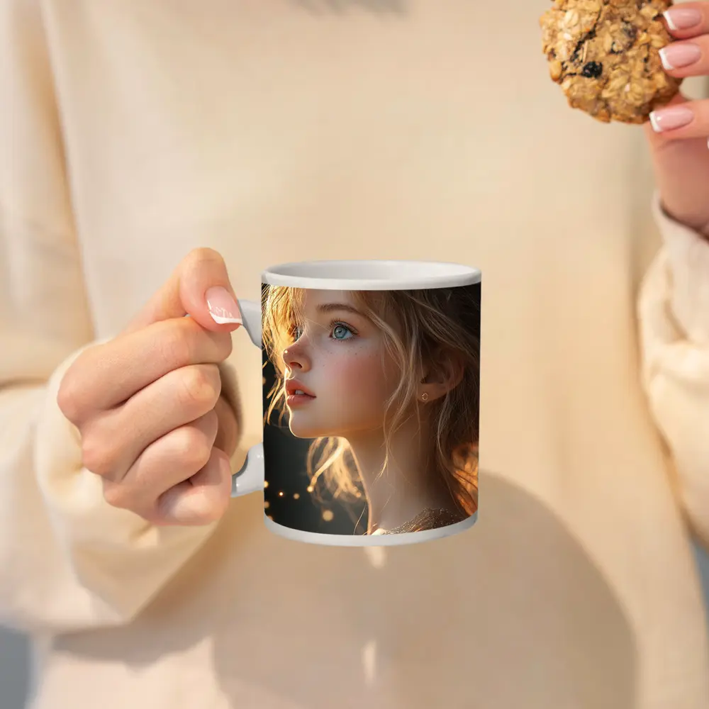 Young Girl Portrait Golden Bokeh Light – Mugs