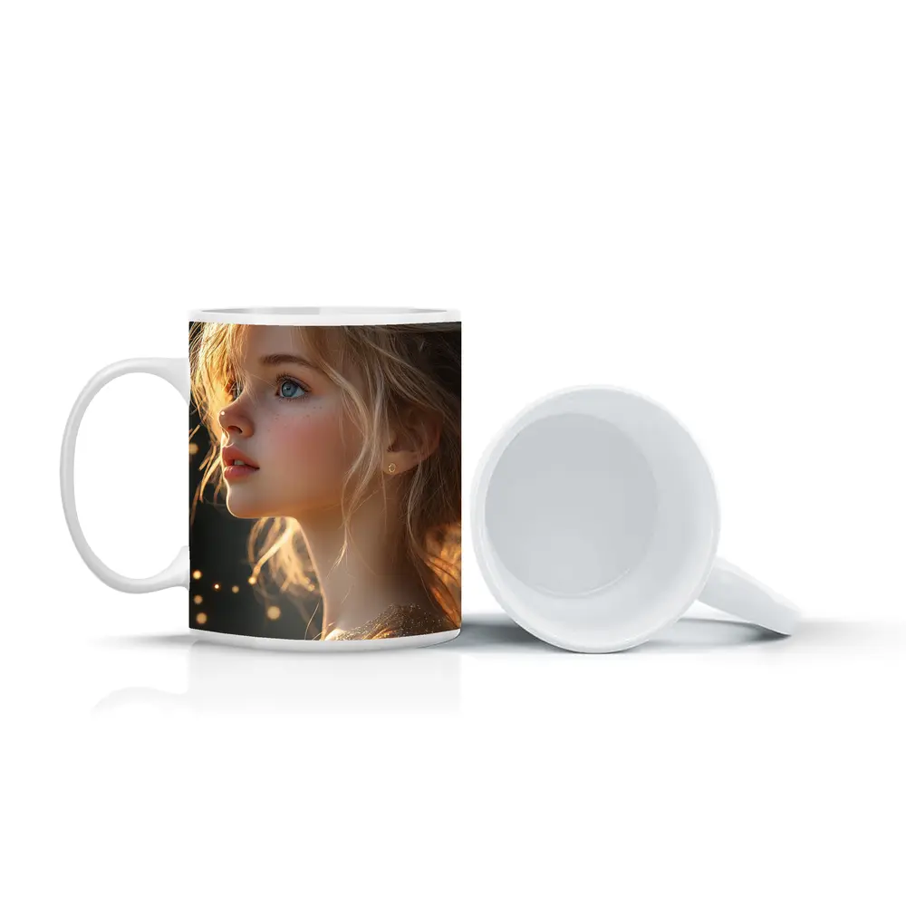 Young Girl Portrait Golden Bokeh Light – Mugs