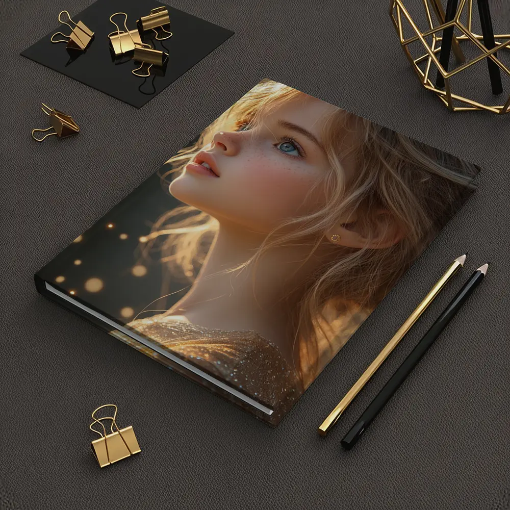 Young Girl Portrait Golden Bokeh Light – Notebooks