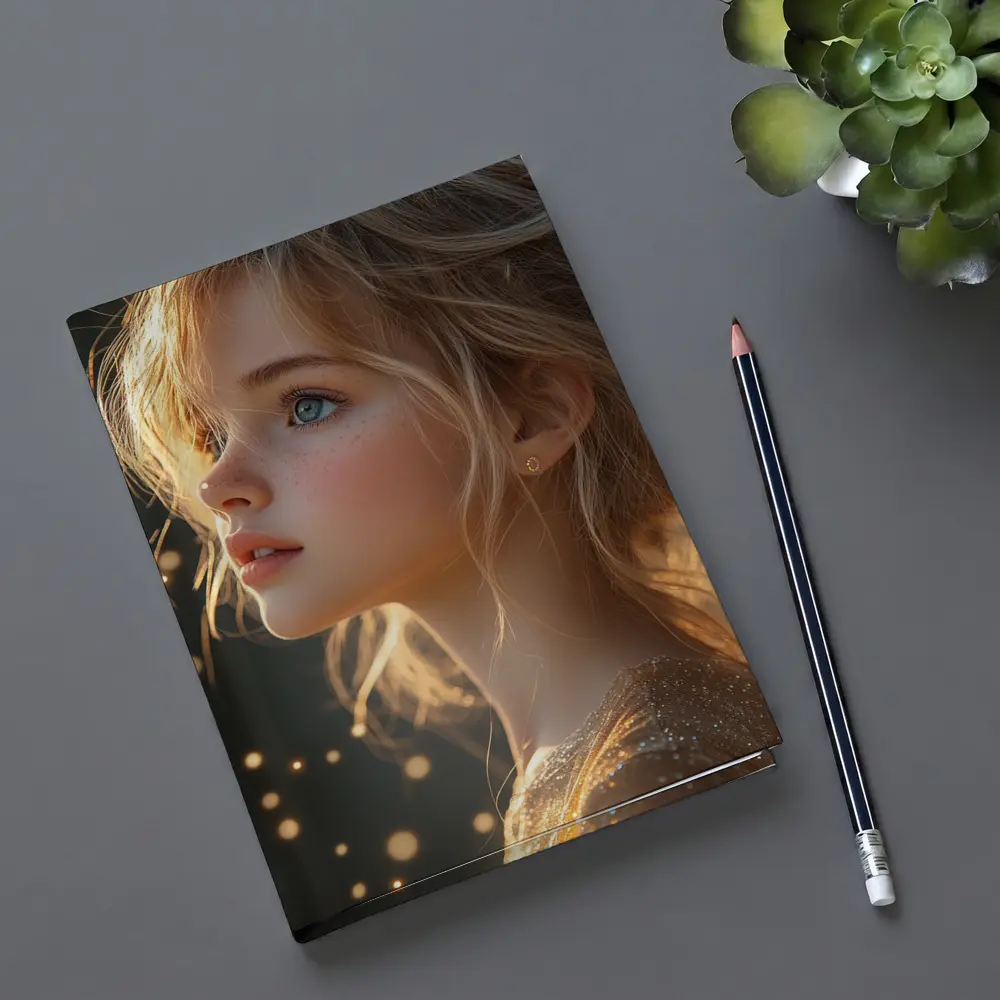 Young Girl Portrait Golden Bokeh Light – Notebooks