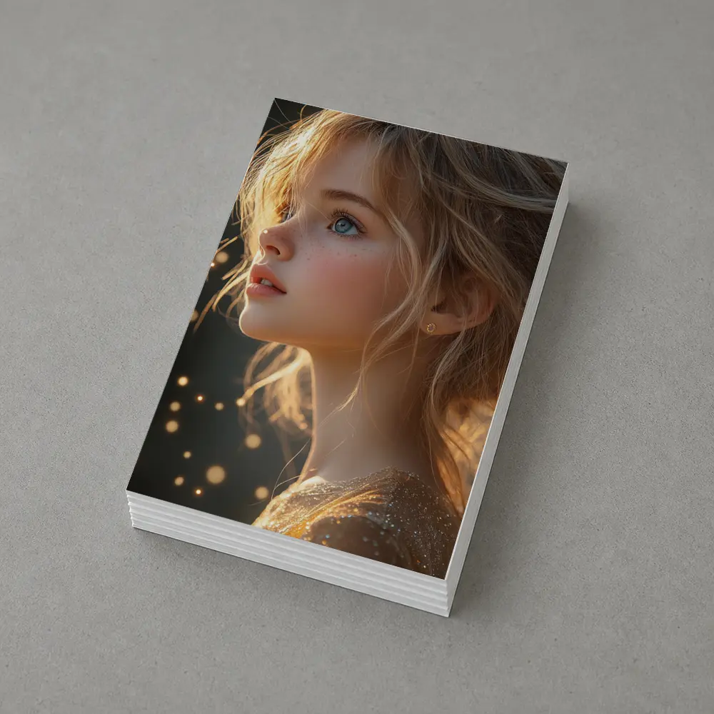 Young Girl Portrait Golden Bokeh Light – Postcards