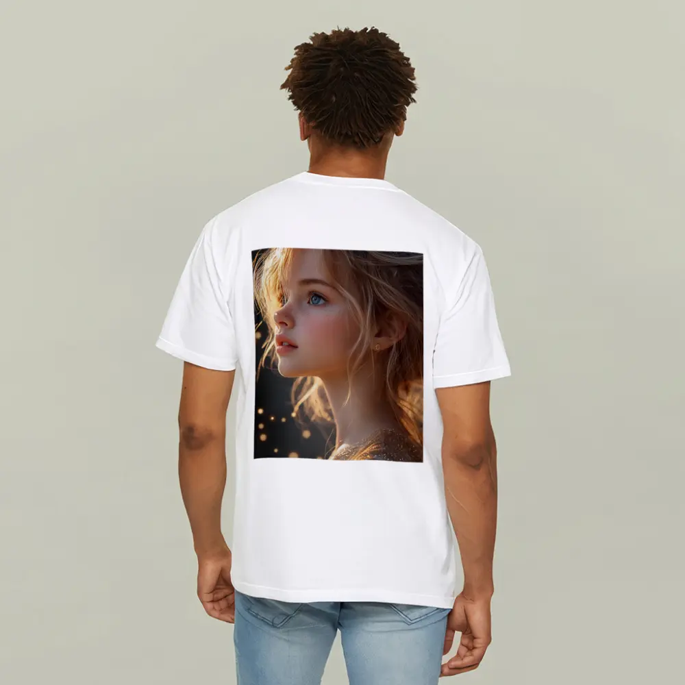 Young Girl Portrait Golden Bokeh Light – T-Shirts