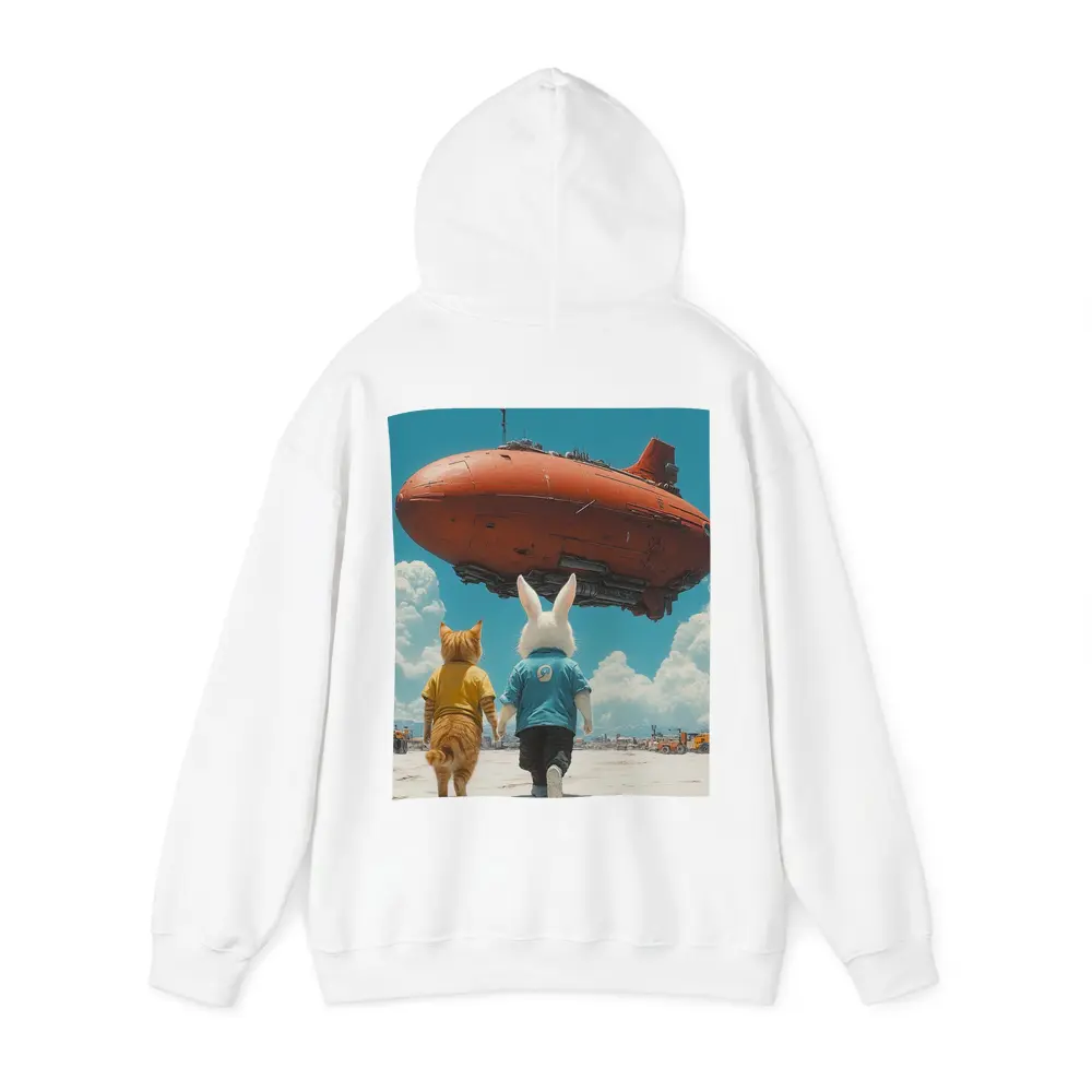 Cat Rabbit Duo Watching Red Airship Sky – Hoodies