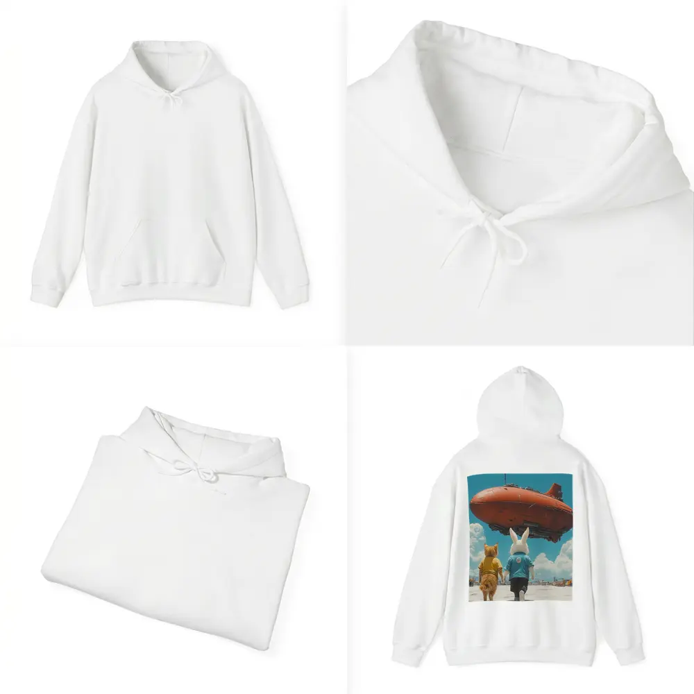 Cat Rabbit Duo Watching Red Airship Sky – Hoodies