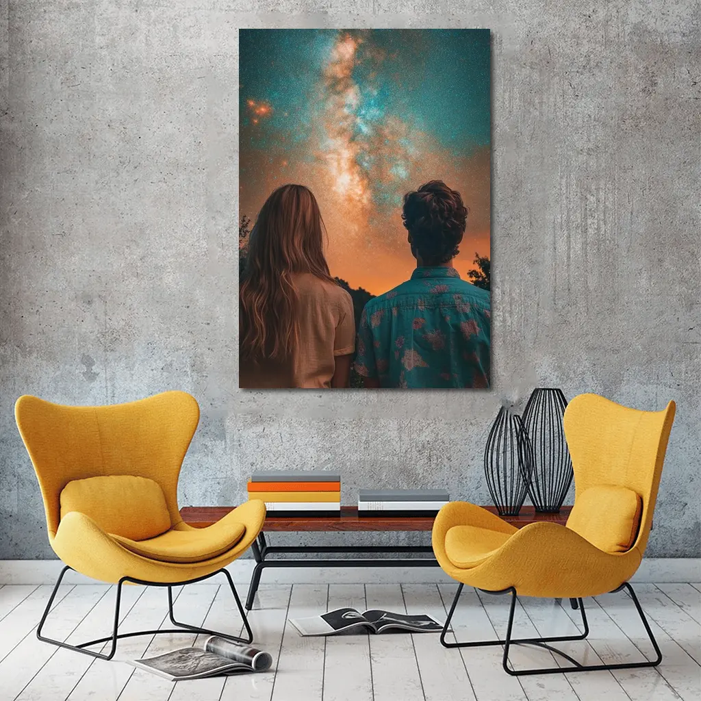 Couple Watching Milky Way Galaxy Night Sky – Wall Art