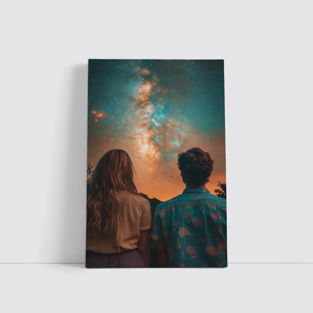 Couple Watching Milky Way Galaxy Night Sky – Wall Art