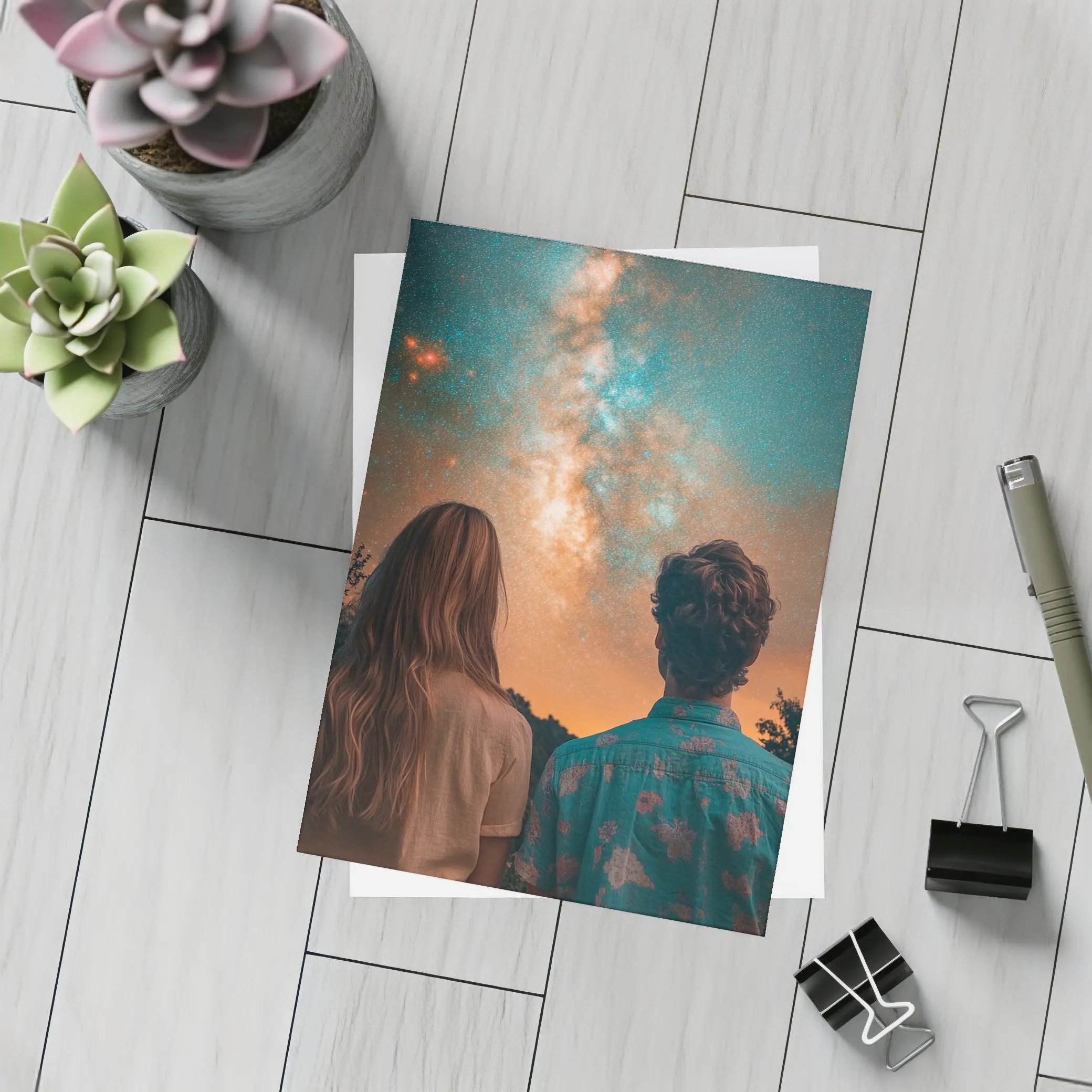Couple Watching Milky Way Galaxy Night Sky – Postcards