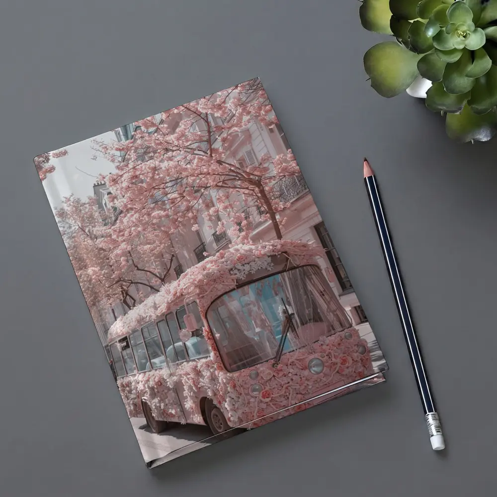 Pink Floral Bus Cherry Blossom Paris Street – Notebooks