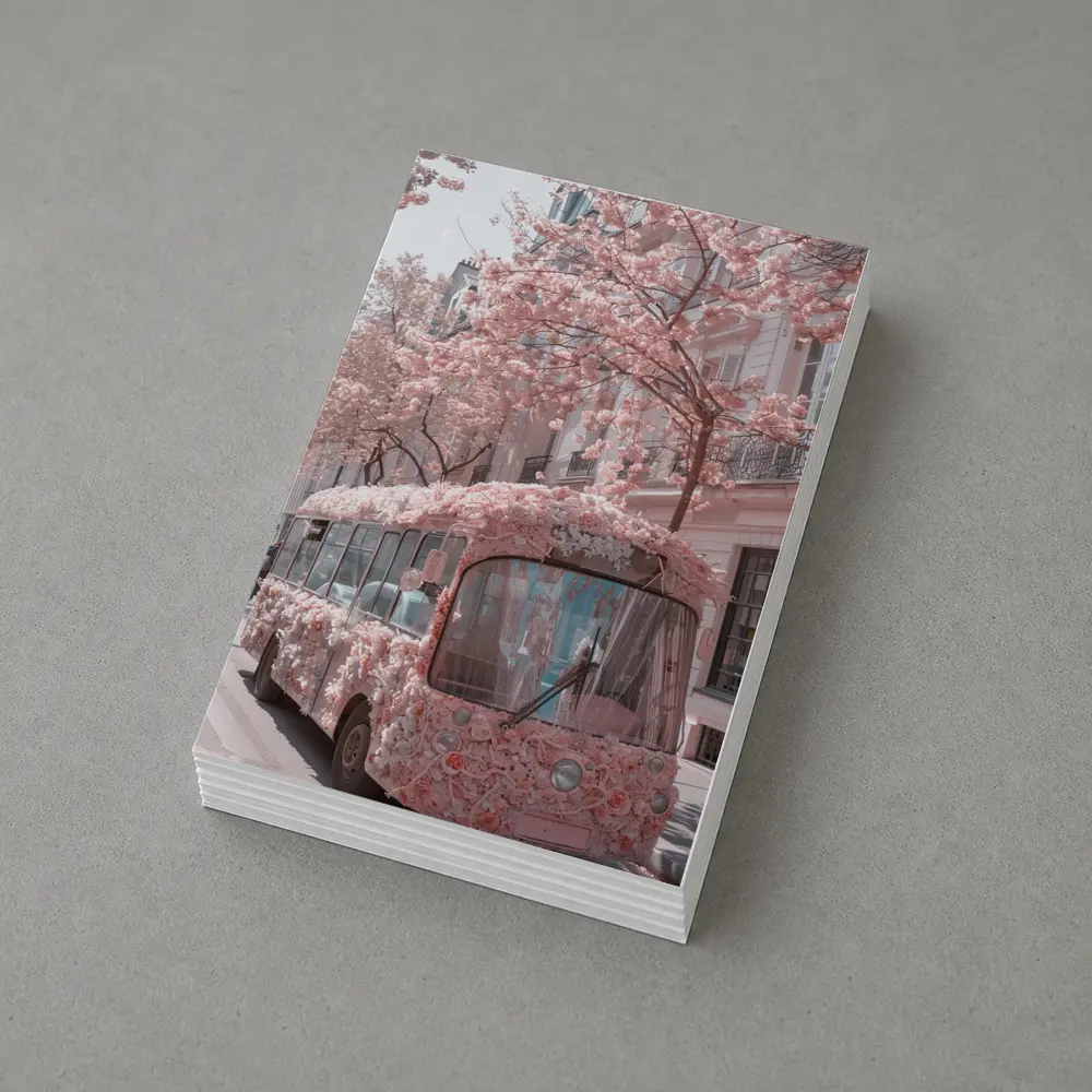 Pink Floral Bus Cherry Blossom Paris Street – Postcards