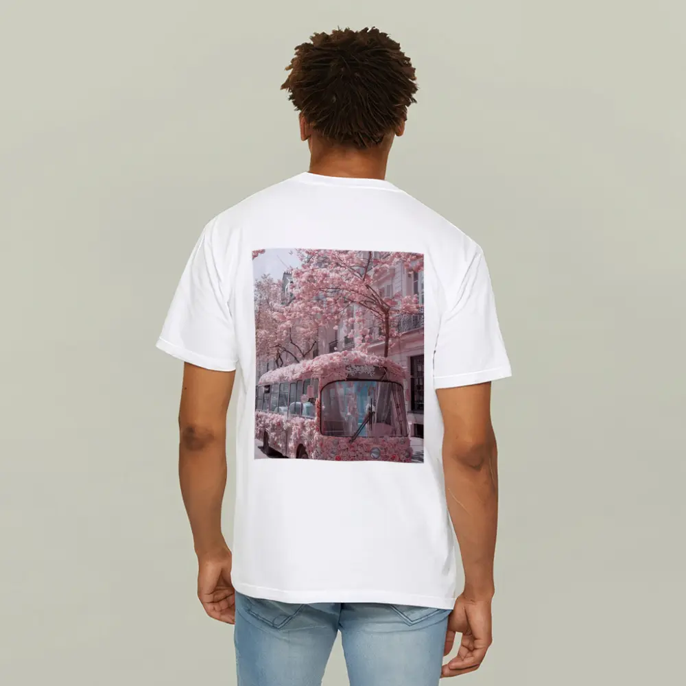 Pink Floral Bus Cherry Blossom Paris Street – T-Shirts