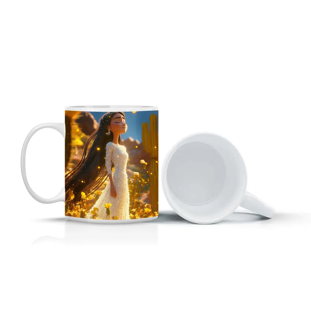 Animated Girl Desert Wildflowers Cactus Blue Sky – Mugs