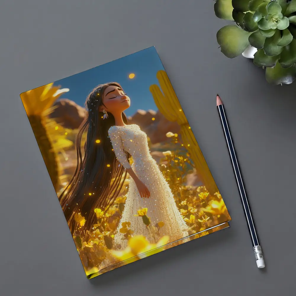 Animated Girl Desert Wildflowers Cactus Blue Sky – Notebooks